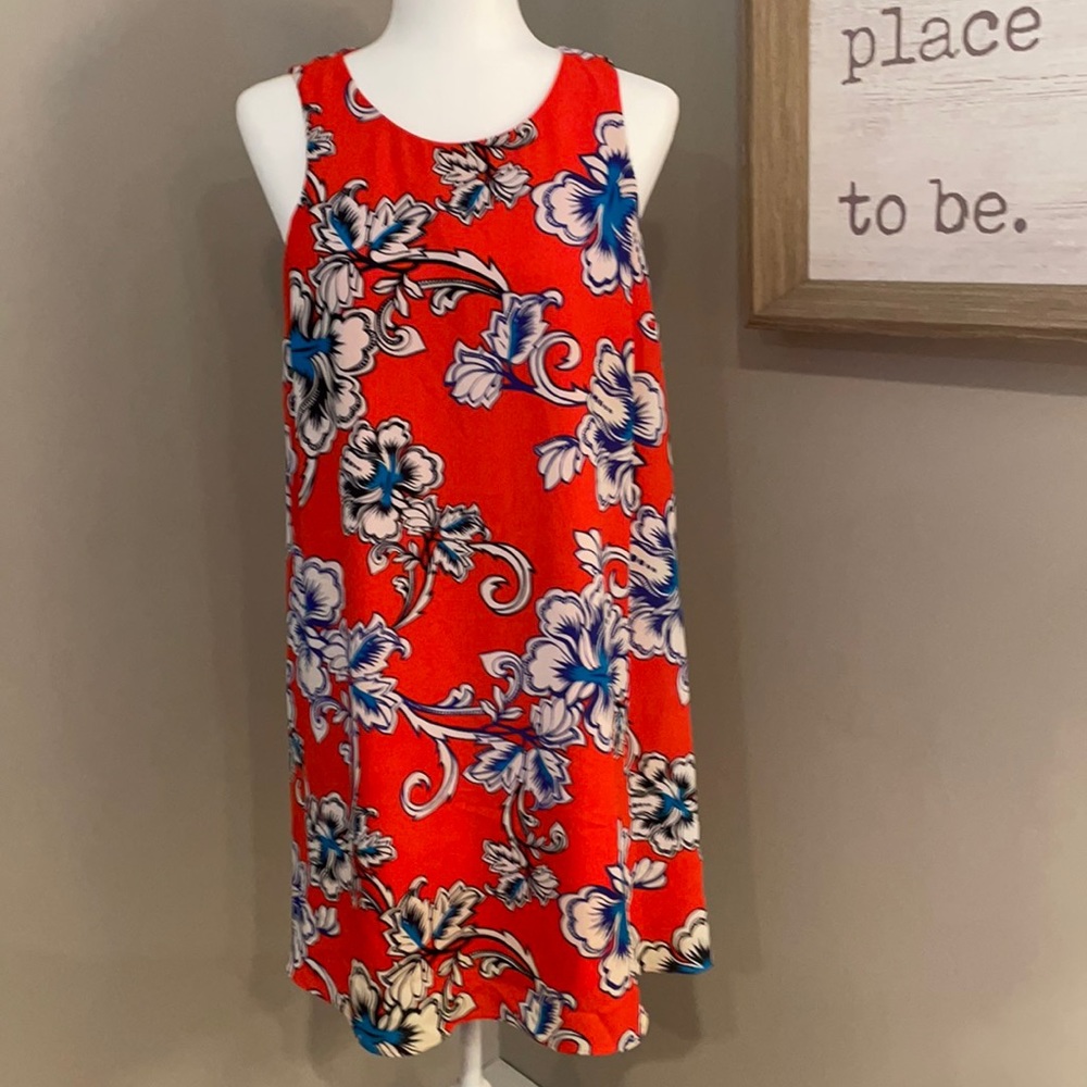 Floral Sleeveless A-Line Dress in Red